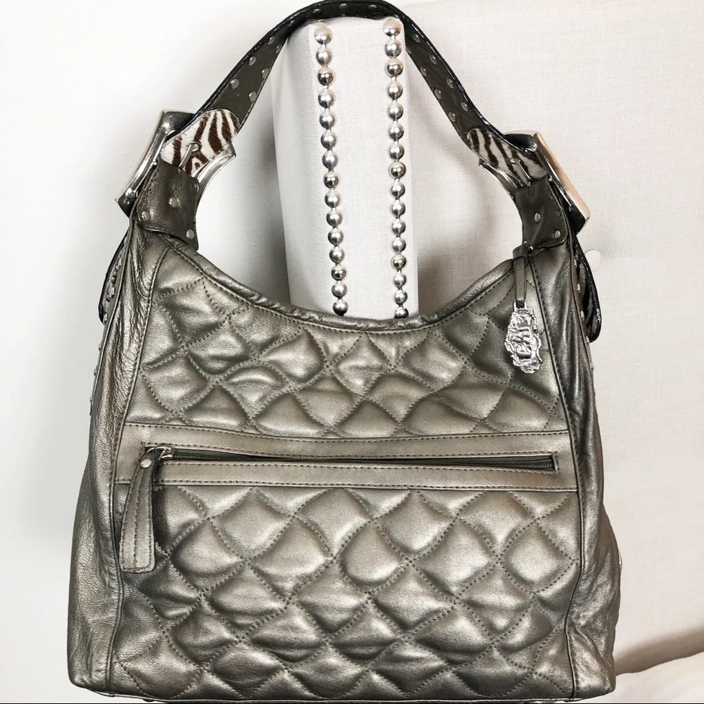 Quilted Metallic Hobo Shoulder Bag in Bronze